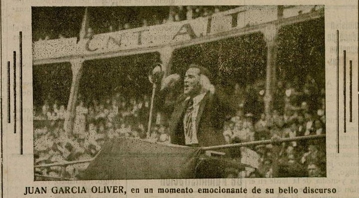 Mitin anarcosindicalista na Coruña en xuño de 1936, con J. García Oliver como&nbsp;orador